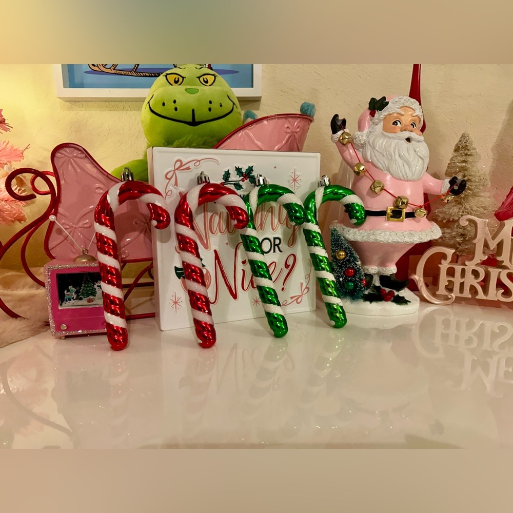WONDERSHOP RED AND GREEN CANDY CANE PEPPERMINT ORNAMENT BUNDLE